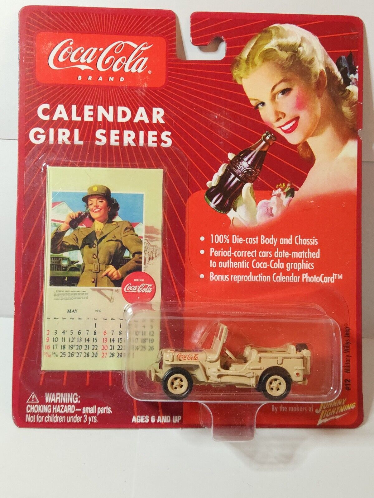Johnny Lightning Coca Cola Calendar Girl #12 Military Willys Jeep Die Cast K98