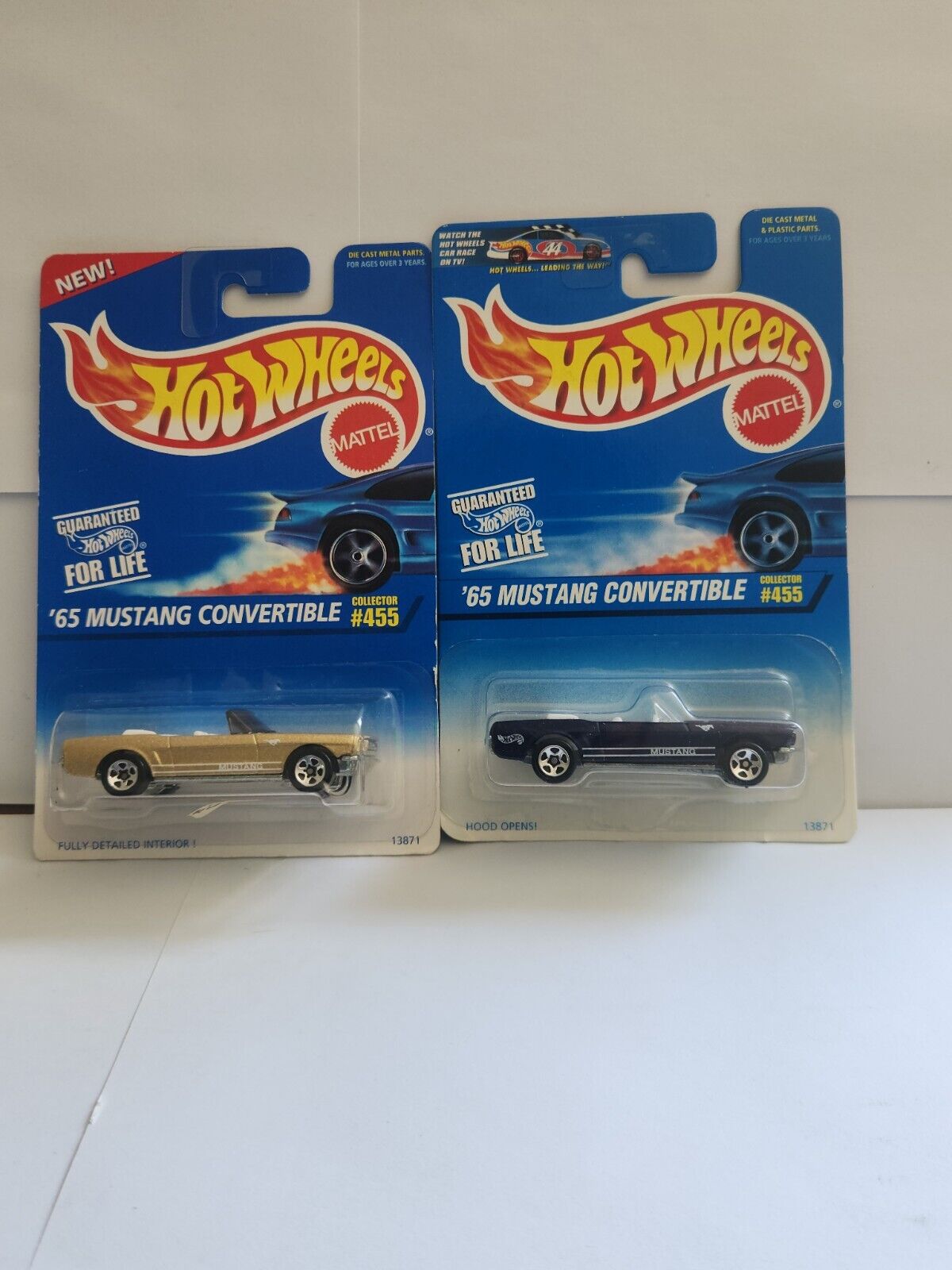 Hot Wheels Lot 2x '65 Mustang Convertible #455 Gold & Dark Blue L64