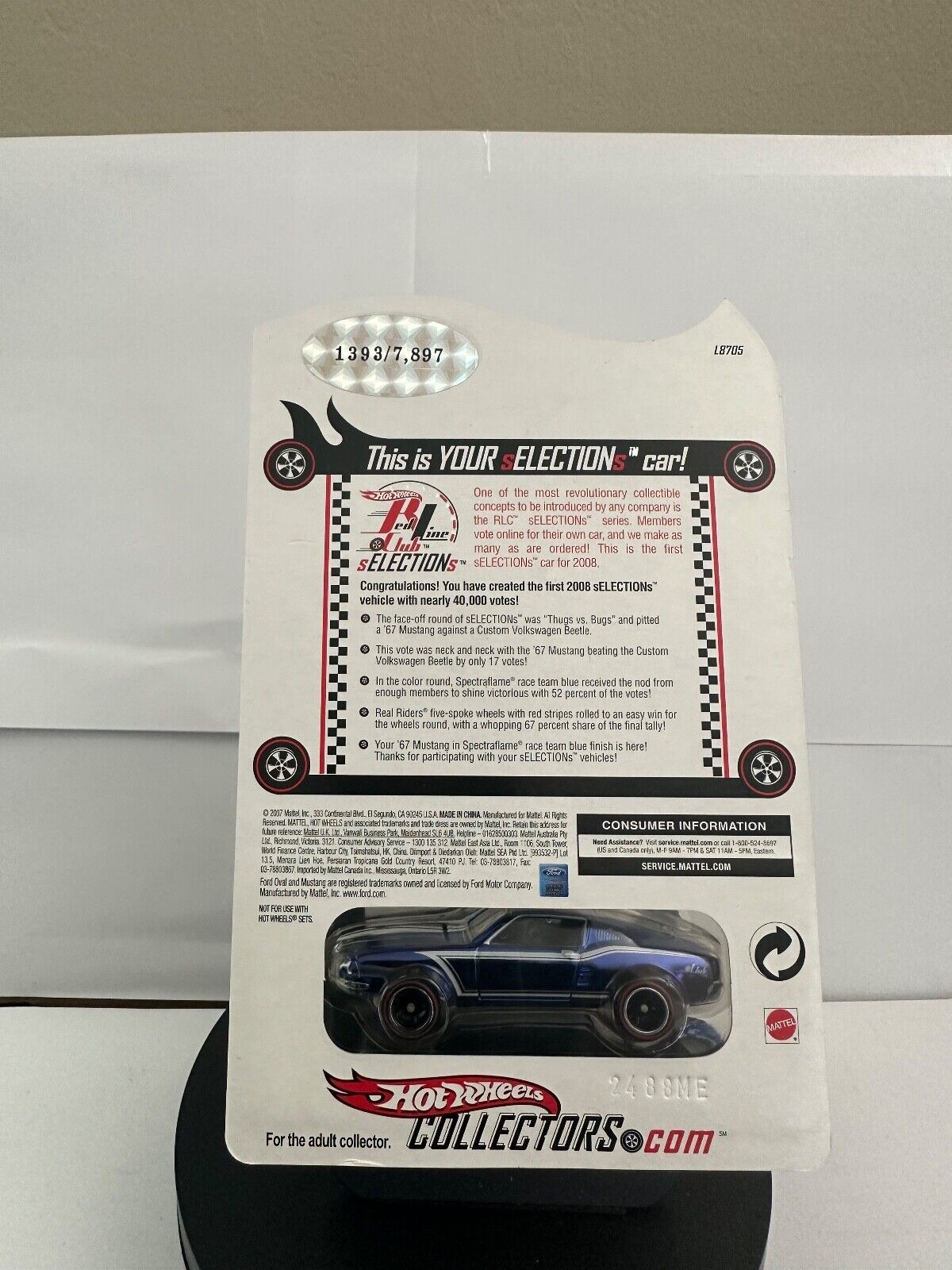 Hot Wheels Red Line Club 2008 sELECTIONs Series '67 Mustang Blue #1393/7897 L62
