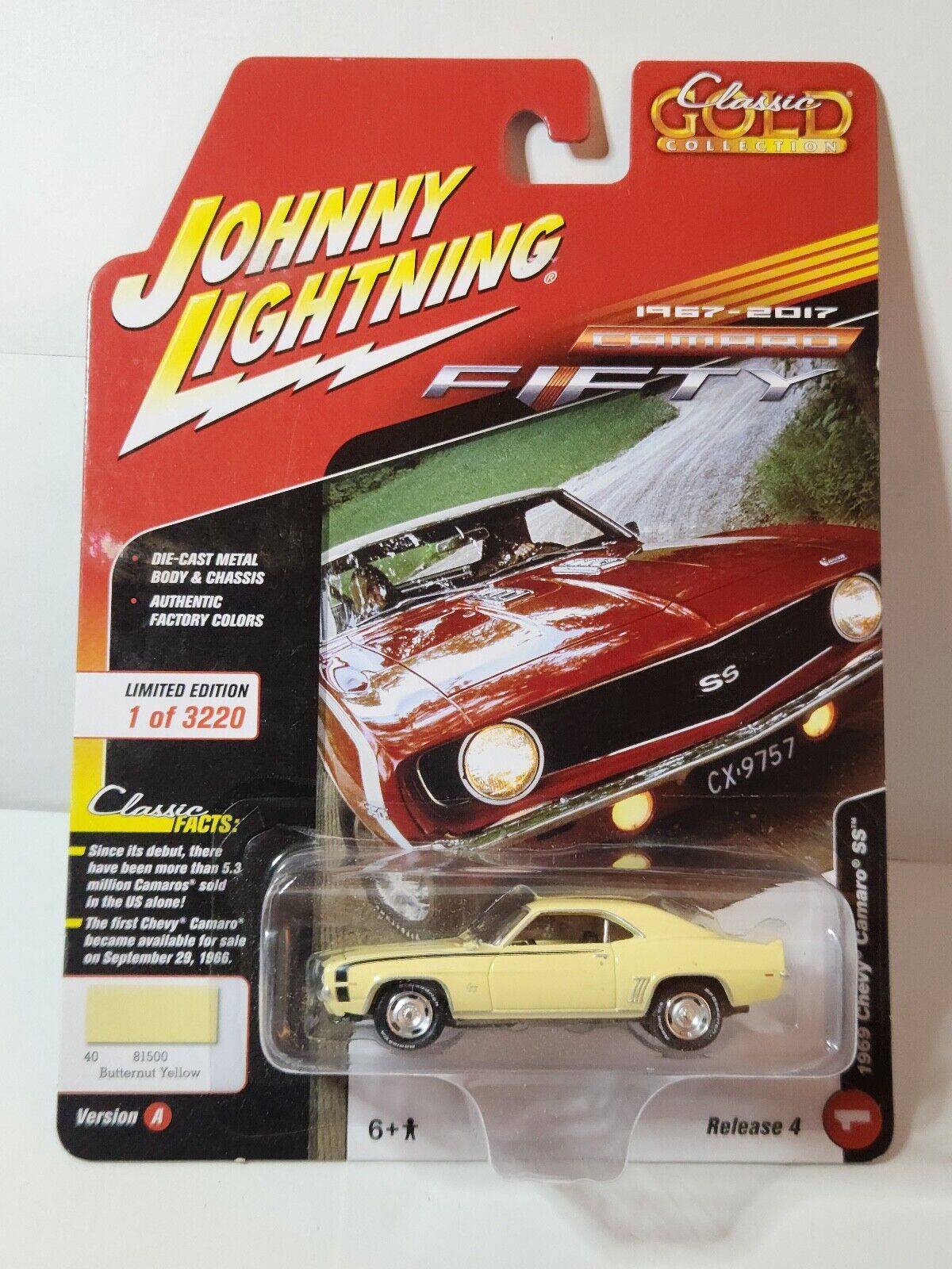 Johnny Lightning Klassisch Gold 1969 Chevrolet Camaro SS Butternuss Gelb K98