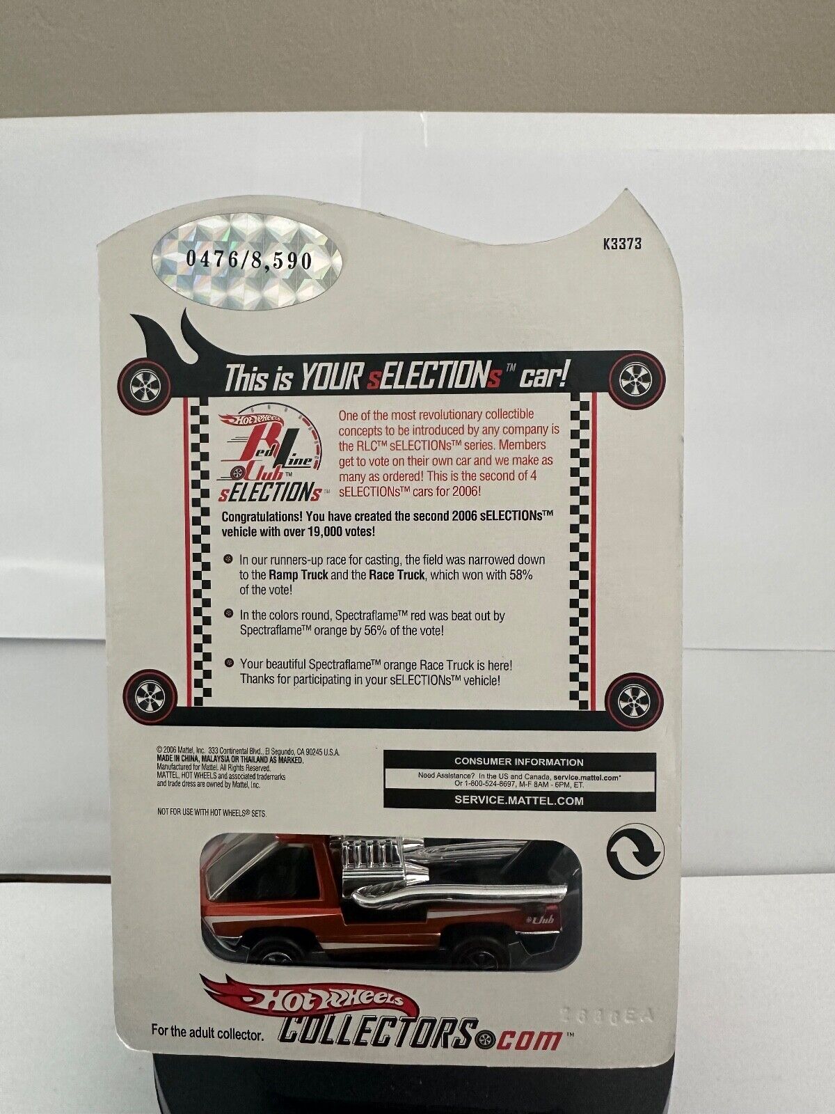 Hot Wheels Red Line Club 2006 sELECTIONs Series Race Truck 0476/8,590 L62