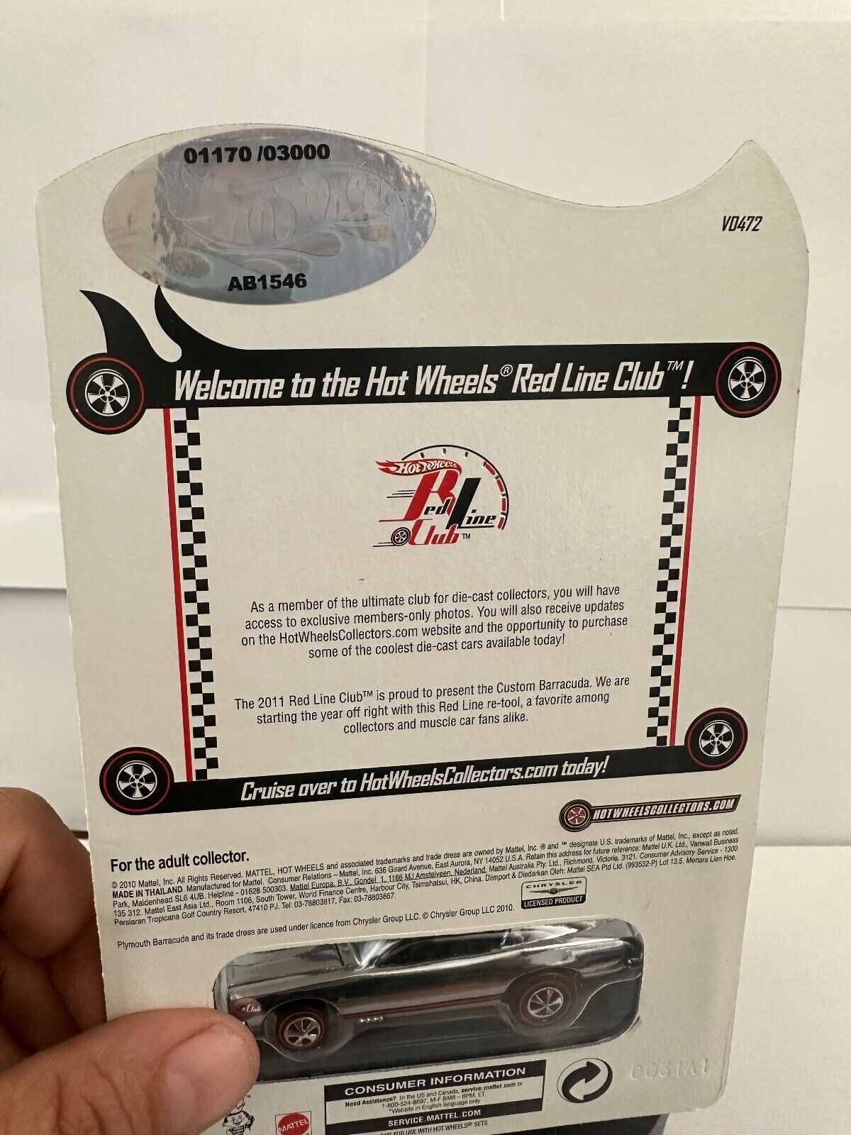 Hot Wheels 2011 Red Line Club Exclusive Car Custom Plymouth Barracuda #1170 L61