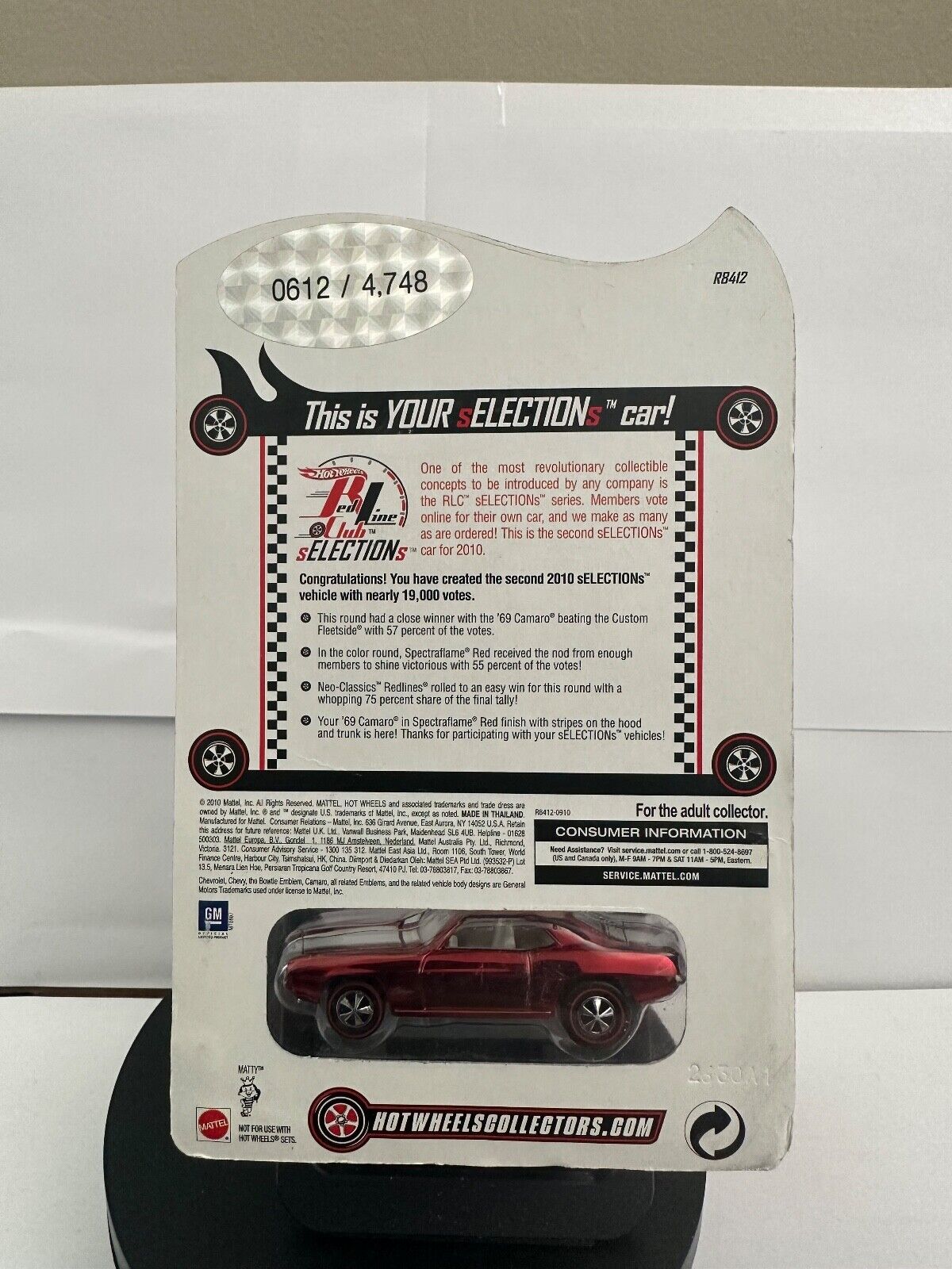 Hot Wheels 2010 Red Line Club sELLECTIONs Series '69 CAMARO  #612/4,748  L61